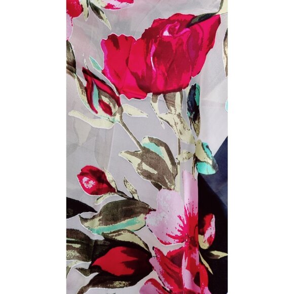 Scarf Floral Pink Blue XIIX SilkLike 72"x20" Rectangle Roses Dahlia Heads Garden - Picture 5 of 10